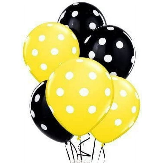 PMU Polka Dot Balloons - Multicolor Small Balloons for Birthdays, Weddings, Christmas, Halloween Anniversaries, Baby Shower & Party Favors Supplies - 11 Inch Yellow & Black, Pkg/50
