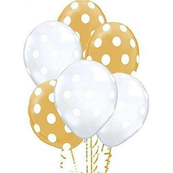 PMU Polka Dot Balloons - Multicolor Small Balloons for Birthdays, Weddings Christmas, Halloween Anniversaries, Baby Shower & Party Favors Supplies - 12 Inch Crystal Clear & Gold With White Dots Pkg/25