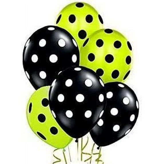 PMU Polka Dot Balloons - Multicolor Small Balloons for Birthdays, Weddings, Christmas, Halloween Anniversaries, Baby Shower & Party Favors Supplies - 11 Inch Black & Lime Green, Pkg/100