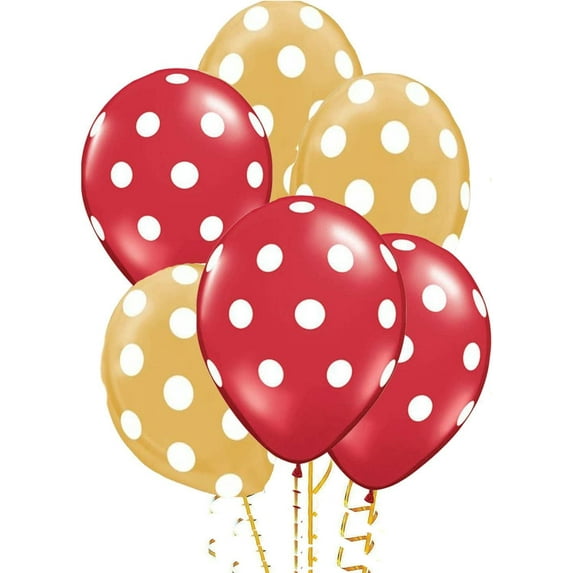 PMU Polka Dot Balloons - Multicolor Small Balloons for Birthdays, Weddings, Christmas, Halloween, Anniversaries, Baby Shower & Party Favors Supplies - 11 Inch Crystal Red & Gold, Pkg/25
