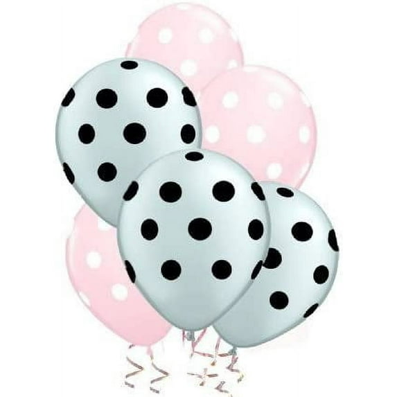 PMU Polka Dot Balloons - Multicolor Small Balloons for Birthdays, Weddings, Christmas, Halloween Anniversaries, Baby Shower & Party Favors Supplies - 11 Inch Baby Pink & Silver, Pkg/50