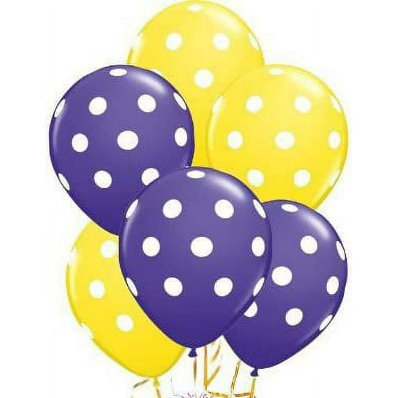 PMU Polka Dot Balloons - Multicolor Small Balloons for Birthdays, Weddings, Christmas, Halloween Anniversaries, Baby Shower & Party Favors Supplies - 11 Inch Yellow & Purple, Pkg/12
