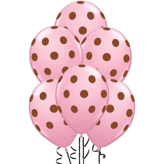 PMU Polka Dot Balloons Party-Tex 11in Premium Latex Pink with All-Over Print Brown Dots Pkg/25