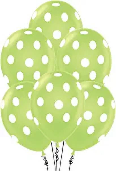 PMU Polka Dot Balloons PartyTex 11 Inch Premium Lime Green with All-Over print white Dots Pkg/12