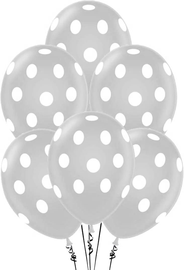 PMU Polka Dot Balloons - 6 Pack 11 Inch Pink With White Dots Premium Latex Party Balloons
