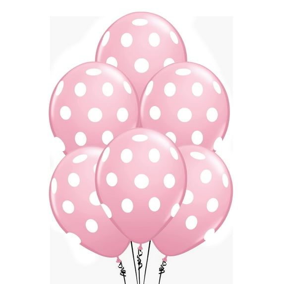 PMU Polka Dot Balloons PartyTex 11 Inch Premium Pink with All-Over print White Dots Pkg/12