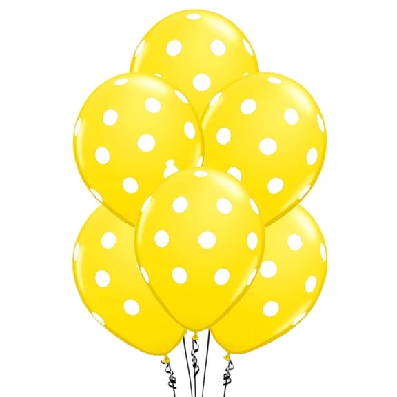 PMU Polka Dot Balloons PartyTex 11 Inch Premium Yellow with All-Over print White Dots Pkg/6