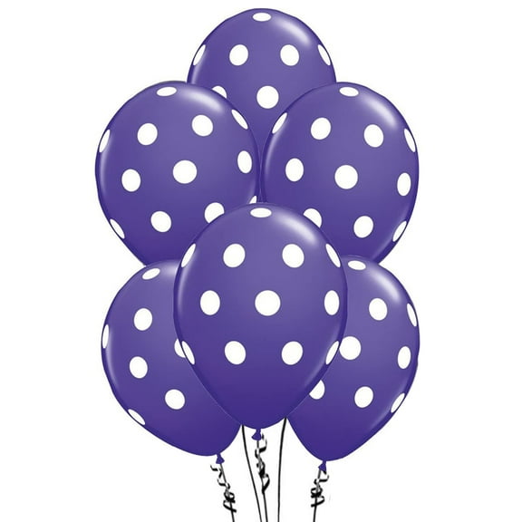 PMU Polka Dot Balloons PatryTex 11 Inch Premium Purple Violet with All-Over Print White Dots Pkg/12