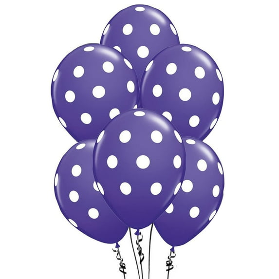 PMU Polka Dot Balloons PatryTex 11 Inch Premium Purple Violet with All-Over Print White Dots Pkg/50