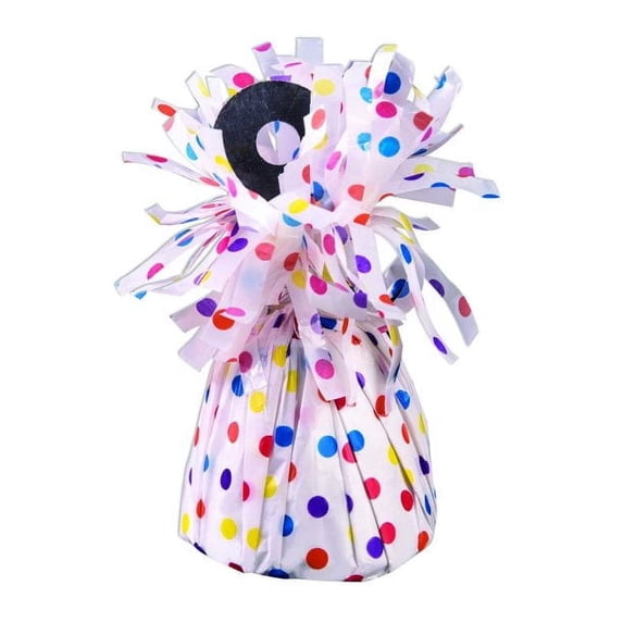 PMU Polka Dot Kisses Balloon Weights - Decorative Balloon Weight for Christmas, Thanksgiving, Birthday, Party Favors, Wedding & Baby Shower - 6oz. White With Rainbow Multicolor, Pkg/1
