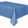 thumbnail image 1 of PMU Polka Dot Table Cover Royal Blue Plastic Rectangle 54" x 84" Tablecloth Square Wipeable Waterproof Disposable Party Decoration Great for Dining, Parties, Picnics, Bbq's, Summer Gatherings Pkg/12, 1 of 6