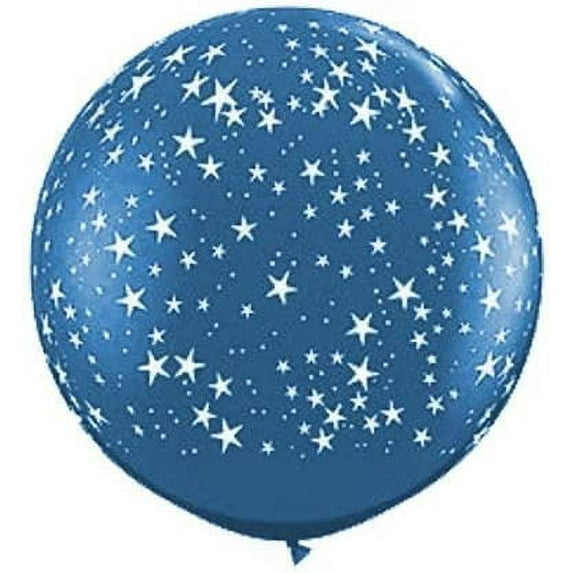PMU Premium Latex Balloons - Jumbo Size Balloons for Birthdays, Wedding Parties, Baby Shower, Indoor & Outdoor Party Events & Decoration Supplies - Made in USA, 36 Inch Sapphire Blue W/ Stars, Pkg/1
