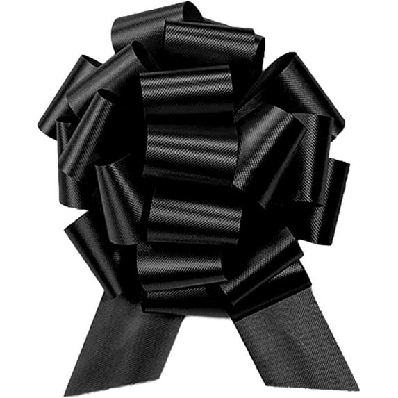 PMU Pull String Bows - Gift Bows for Wedding, Birthdays & Anniversaries - Ribbon Bows for Flowers & Basket Decoration - Large Bow for Gift Wrapping - Black 8 Inch 20 Loops (1/pkg) Pkg/1