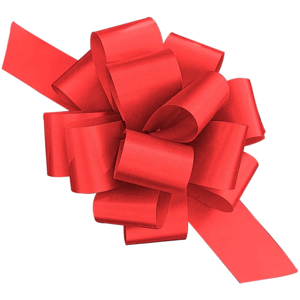 PMU Pull String Bows - Gift Bows for Wedding, Birthdays & Anniversaries - Ribbon Bows for Flowers & Basket Decoration - Large Bow for Gift Wrapping - 5 Inch 20 Loops Red- (50/pkg)Pkg/1