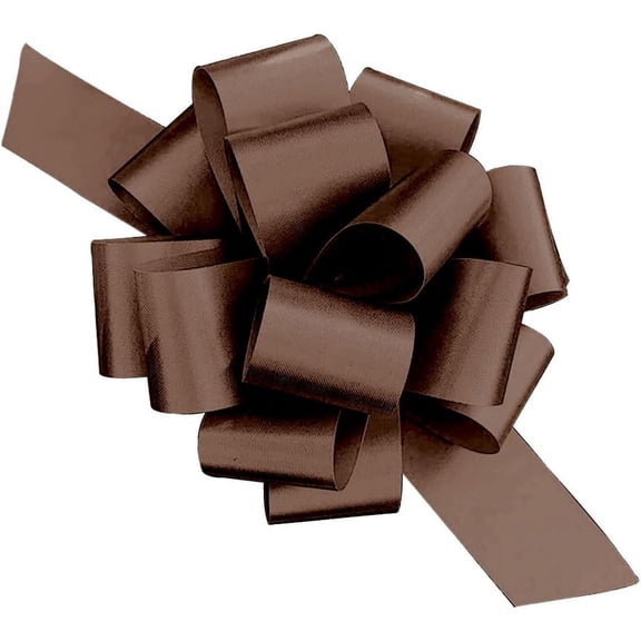 PMU Pull String Bows - Gift Bows for Wedding, Birthdays & Anniversaries - Ribbon Bows for Flowers & Basket Decoration - Large Bow for Gift Wrapping - 5 Inch 20 Loops Chocolate Brown- (50/pkg) Pkg/1
