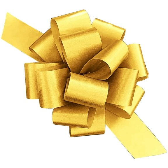 PMU Pull String Bows - Gift Bows for Wedding, Birthdays & Anniversaries - Ribbon Bows for Flowers & Basket Decoration - Large Bow for Gift Wrapping - 5 Inch 20 Loops Gold- (3/pkg)Pkg/1
