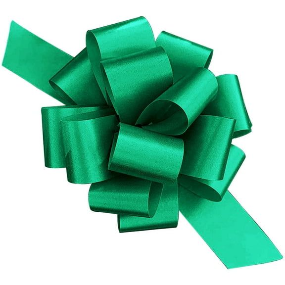 PMU Pull String Bows - Gift Bows for Wedding, Birthdays & Anniversaries - Ribbon Bows for Flowers & Basket Decoration - Large Bow for Gift Wrapping - 5 Inch 20 Loops Green- (1/pkg) Pkg/1