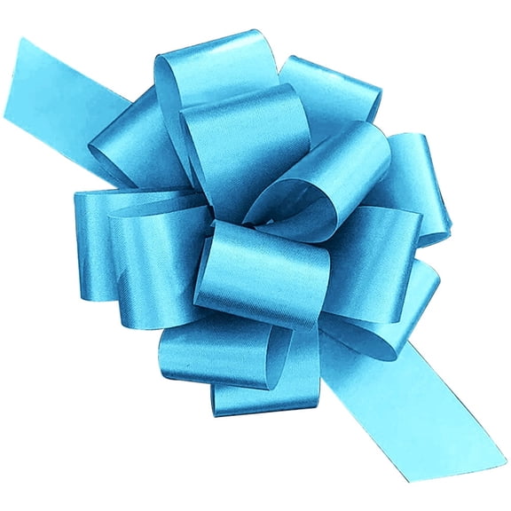 PMU Pull String Bows - Gift Bows for Wedding, Birthdays & Anniversaries - Ribbon Bows for Flowers & Basket Decoration - Large Bow for Gift Wrapping - 5 Inch 20 Loops Light Blue- (1/pkg) Pkg/1