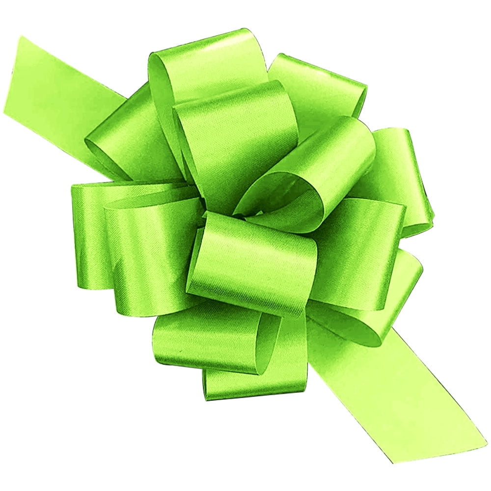 PMU Pull String Bows - Gift Bows for Wedding, Birthdays & Anniversaries - Ribbon Bows for Flowers & Basket Decoration - Large Bow for Gift Wrapping - 5 Inch 20 Loops Lime Green- (50/pkg) Pkg/1
