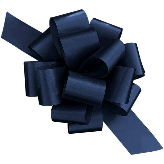 PMU Pull String Bows - Gift Bows for Wedding, Birthdays & Anniversaries - Ribbon Bows for Flowers & Basket Decoration - Large Bow for Gift Wrapping - 5 Inch 20 Loops Navy- (1/pkg) Pkg/1