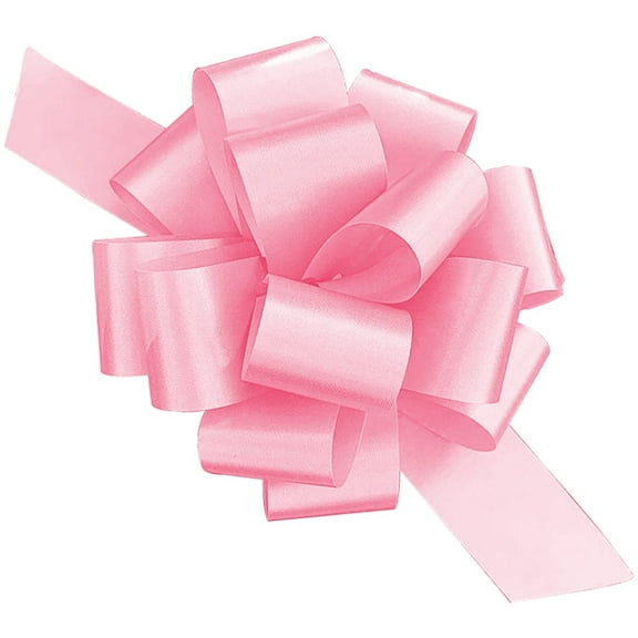 PMU Pull String Bows - Gift Bows for Wedding, Birthdays & Anniversaries - Ribbon Bows for Flowers & Basket Decoration - Large Bow for Gift Wrapping - 5 Inch 20 Loops Pink- (3/pkg) Pkg/1