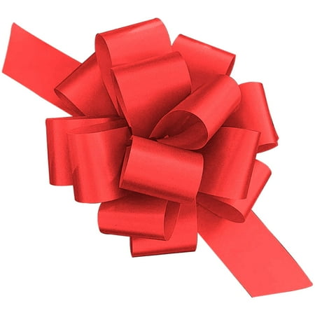 PMU Pull String Bows - Gift Bows for Wedding, Birthdays & Anniversaries - Ribbon Bows for Flowers & Basket Decoration - Large Bow for Gift Wrapping - 5 Inch 20 Loops Red- (1/pkg)Pkg/1