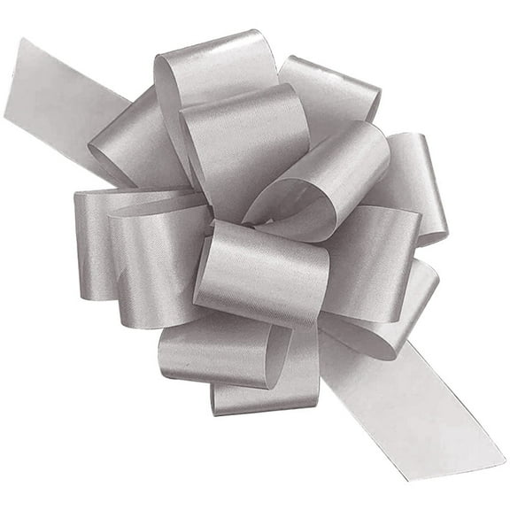 PMU Pull String Bows - Gift Bows for Wedding, Birthdays & Anniversaries - Ribbon Bows for Flowers & Basket Decoration - Large Bow for Gift Wrapping - 5 Inch 20 Loops Silver- (3/pkg)Pkg/1