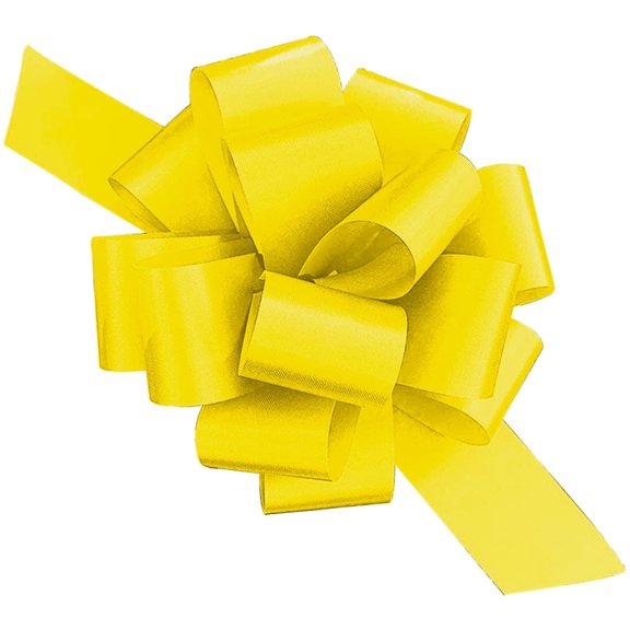 PMU Pull String Bows - Gift Bows for Wedding, Birthdays & Anniversaries - Ribbon Bows for Flowers & Basket Decoration - Large Bow for Gift Wrapping - 5 Inch 20 Loops Yellow- (3/pkg) Pkg/1