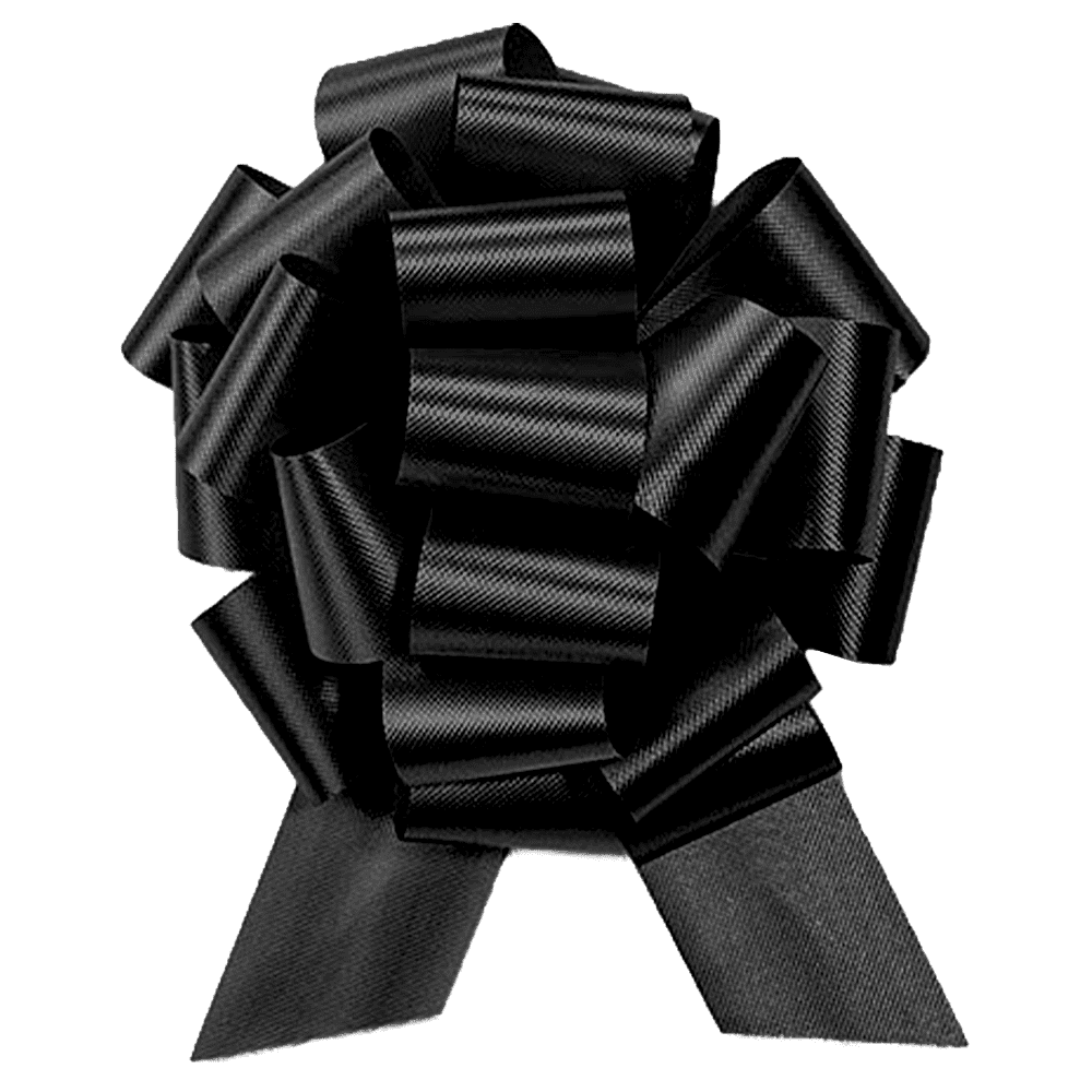 PMU Pull String Bows - Gift Bows for Wedding, Birthdays & Anniversaries - Ribbon Bows for Flowers & Basket Decoration - Large Bow for Gift Wrapping - Black 8 Inch 20 Loops (50/pkg) Pkg/1