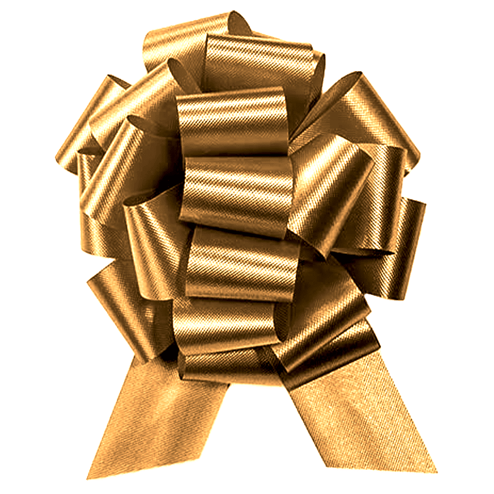 PMU Pull String Bows - Gift Bows for Wedding, Birthdays & Anniversaries - Ribbon Bows for Flowers & Basket Decoration - Large Bow for Gift Wrapping - Gold 8 Inch 20 Loops (50/pkg) Pkg/1