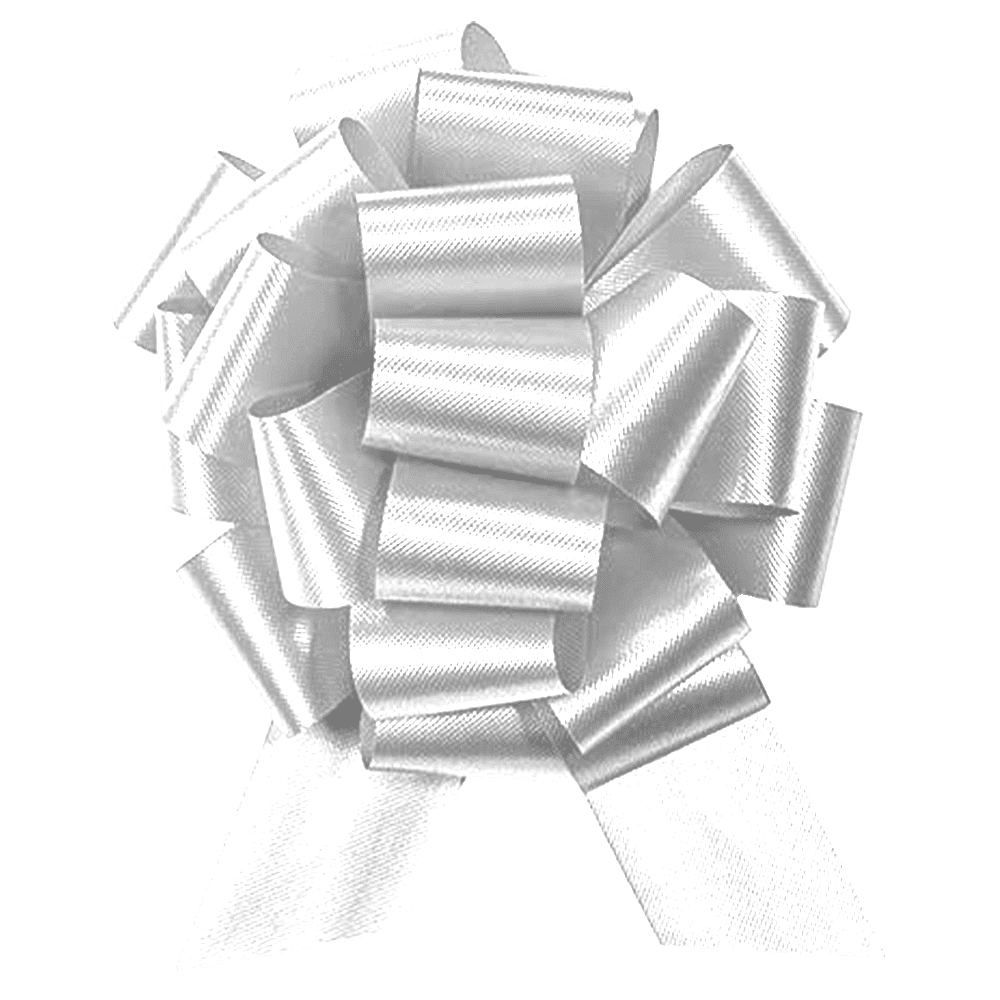 PMU Pull String Bows - Gift Bows for Wedding, Birthdays & Anniversaries - Ribbon Bows for Flowers & Basket Decoration - Large Bow for Gift Wrapping - White 8 Inch 20 Loops (50/pkg) Pkg/1