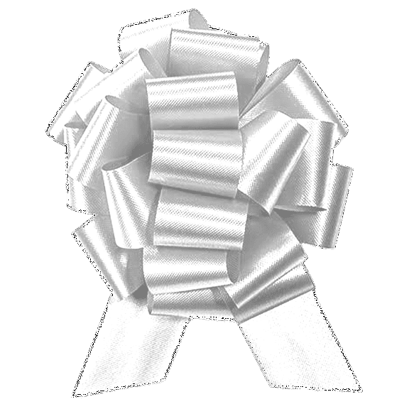 PMU Pull String Bows - Gift Bows for Wedding, Birthdays & Anniversaries - Ribbon Bows for Flowers & Basket Decoration - Large Bow for Gift Wrapping - White 8 Inch 20 Loops (50/pkg) Pkg/1