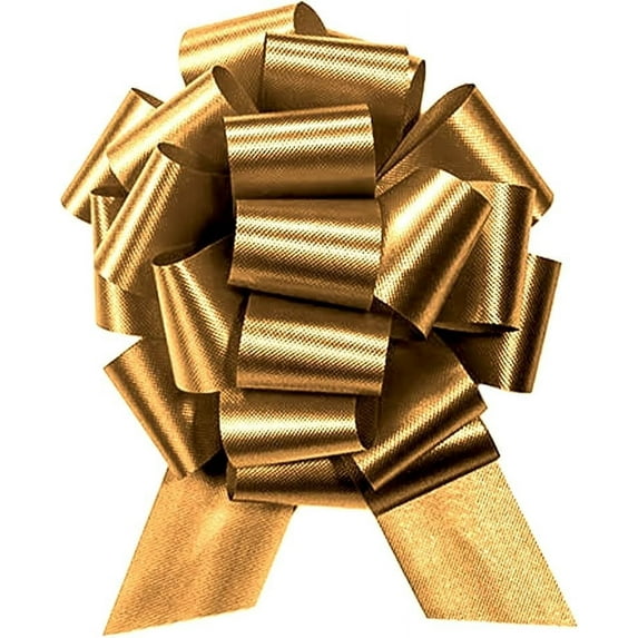 PMU Pull String Bows - Gift Bows for Wedding, Birthdays & Anniversaries - Ribbon Bows for Flowers & Basket Decoration - Large Bow for Gift Wrapping - Gold 8 Inch 20 Loops (1/pkg) Pkg/1