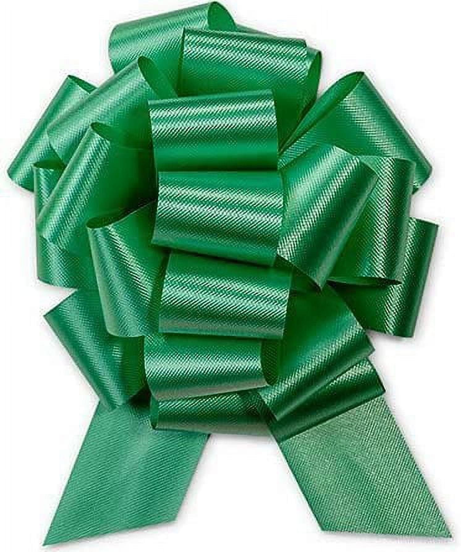 PMU Pull String Bows - Gift Bows for Wedding, Birthdays & Anniversaries - Ribbon Bows for Flowers & Basket Decoration - Large Bow for Gift Wrapping - Green 8 Inch 20 Loops (3/pkg) Pkg/1
