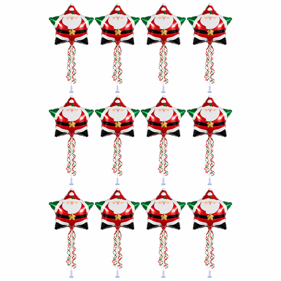 PMU Red Smiling Santa Star 9 Inches Pre-inflated with Stick Mylar Balloon Pkg/12