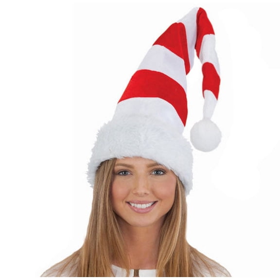 PMU Red & White Striped Santa Hat with"Light-up" Pom Pom Pkg/1