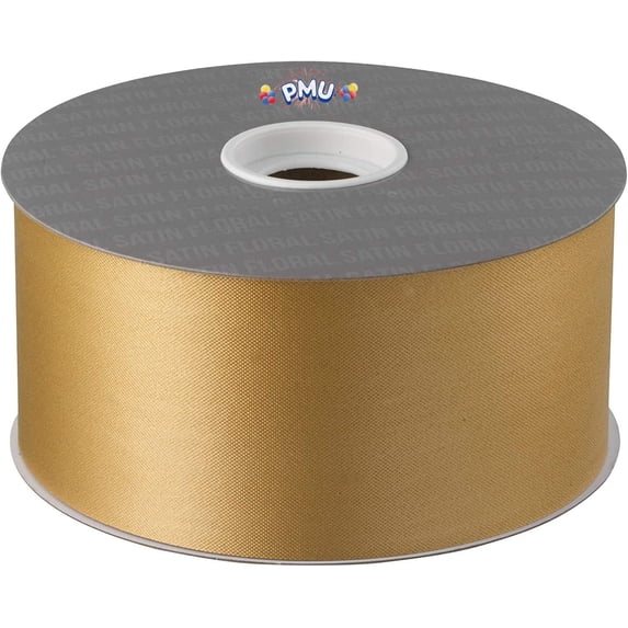 PMU Smooth Water Resistant Floral Satin Ribbon 2 1/2 Inch X 100 Yards Gold Pkg/1 Perfect for Florists, Gift Wrapping, Wedding Decor,