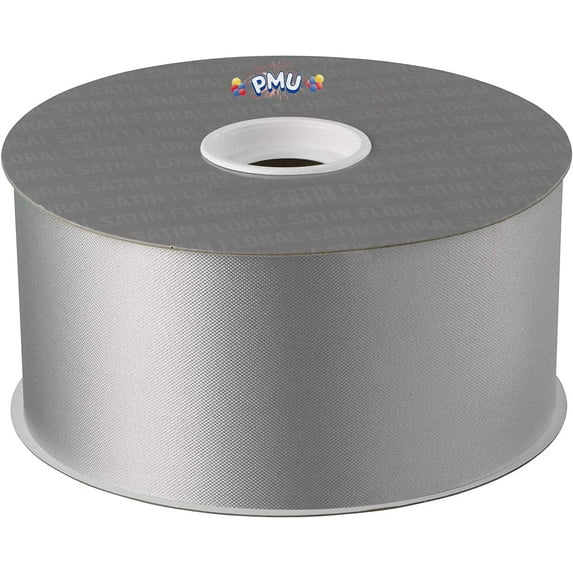 PMU Smooth Water Resistant Floral Satin Ribbon 2 1/2 Inch X 100 Yards Silver Pkg/1 Perfect for Florists, Gift Wrapping, Wedding Decor,