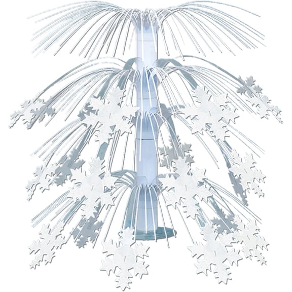 PMU Christmas Table Centerpiece Snowflake Cascade - 1 Pc Silver/White Glitter Burst Centerpiece- Perfect Christmas Party Décor - 15 Inch Pkg/1