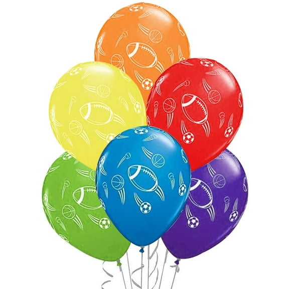 PMU Sports Balloons 11 Inch Assorted Latex with All-Over Print White Sports Balls Pkg/12