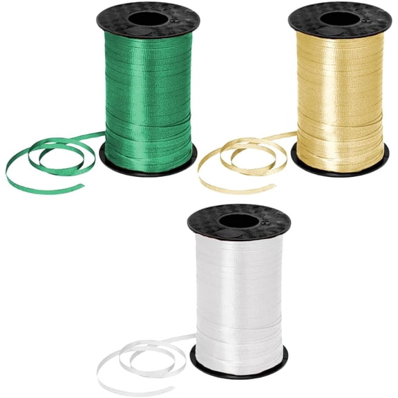 PMU St. Patrick's Day Curling Ribbon Assortment Pack of 3 Rolls Emerald Green, White, Gold Holiday Party Crafts Supplies Decorations, Festival Art Craft & Christmas Décor 3/16 Inch X 500 Yards