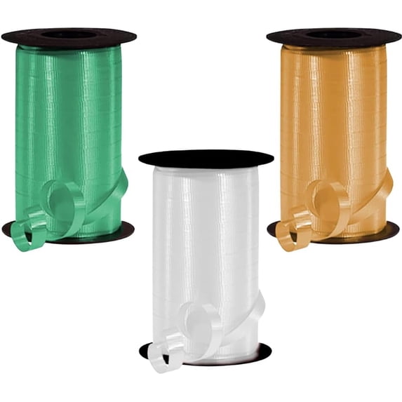 PMU St. Patrick's Day Curling Ribbon Assortment Pack of 3 Rolls Emerald Green, White, Gold Holiday Party Crafts Supplies Decorations, Festival Art Craft & Christmas Décor 3/8 Inch X 250 Yards
