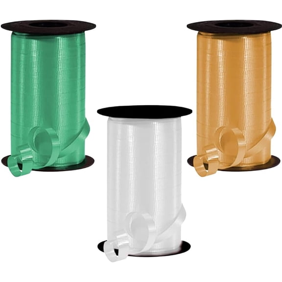 PMU St. Patrick's Day Curling Ribbon Assortment Pack of 3 Rolls Emerald Green, White, Gold Holiday Party Crafts Supplies Decorations, Festival Art Craft & Christmas Décor 3/8 Inch X 250 Yards