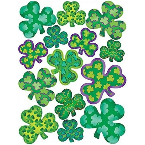 PMU St. Patrick's Day Decorations and Party Supplies - Shamrock 14 per Sheet Irish-Mood Clings - Irish Costume, Party Accessory (1/Sheet) Pkg/1