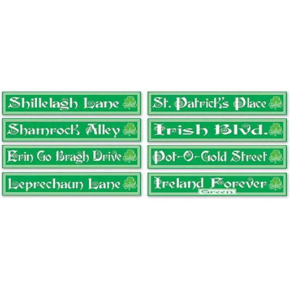 PMU St. Patrick's Day Decorations and Party Supplies - St. Patrick's Day Irish Street Sign 4in x 24in 4pcs per pack Cutouts Pkg/1