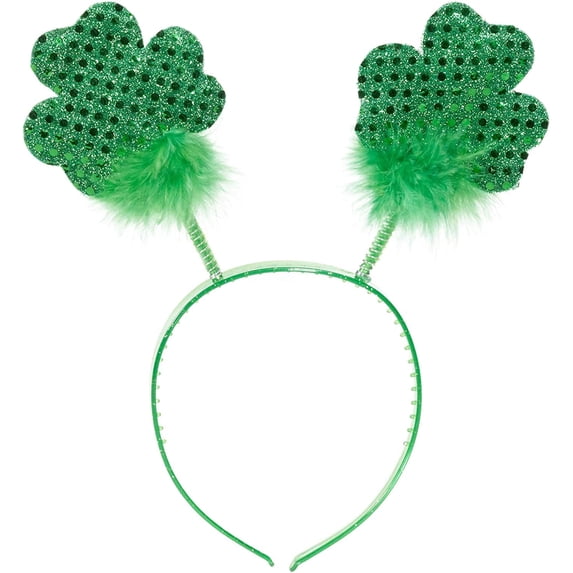 PMU St. Patrick's Day Headwear Decorations and Party Supplies - Glittered Shamrock Boppers Party Headband - Irish Costume, Party Accessory (3/pkg) Pkg/1