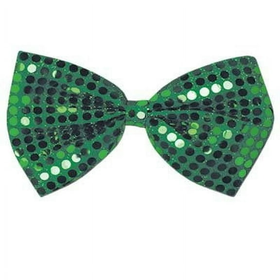 PMU St. Patrick's Day Wearable Decorations and Party Supplies- Green Sequin Glitz Fabric Bow Tie 3in x 6.5in- Irish Costume, Party Accessory (1/pkg) Pkg/1