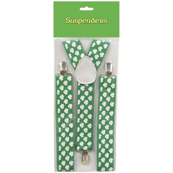 PMU St. Patrick's Day Wearable Decorations and Party Supplies- Shamrock Green Suspenders- Irish Costume, Party Accessory (1/pkg) Pkg/1