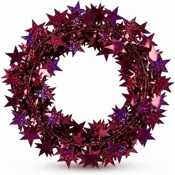 PMU 25 Ft Burgundy Star Garland – Shiny Prismatic Tinsel Wire Garland for Christmas, Halloween, Wedding & Birthday Party Decor, Holiday Garlands Ornament for Festive Home Decoration