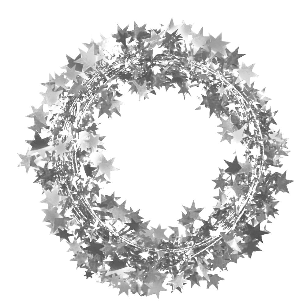 PMU 25 Ft Silver Star Garland – Shiny Tinsel Wire Garland for Christmas, Halloween, Wedding & Birthday Party Decor, Holiday Garlands Ornament for Festive Home Decoration